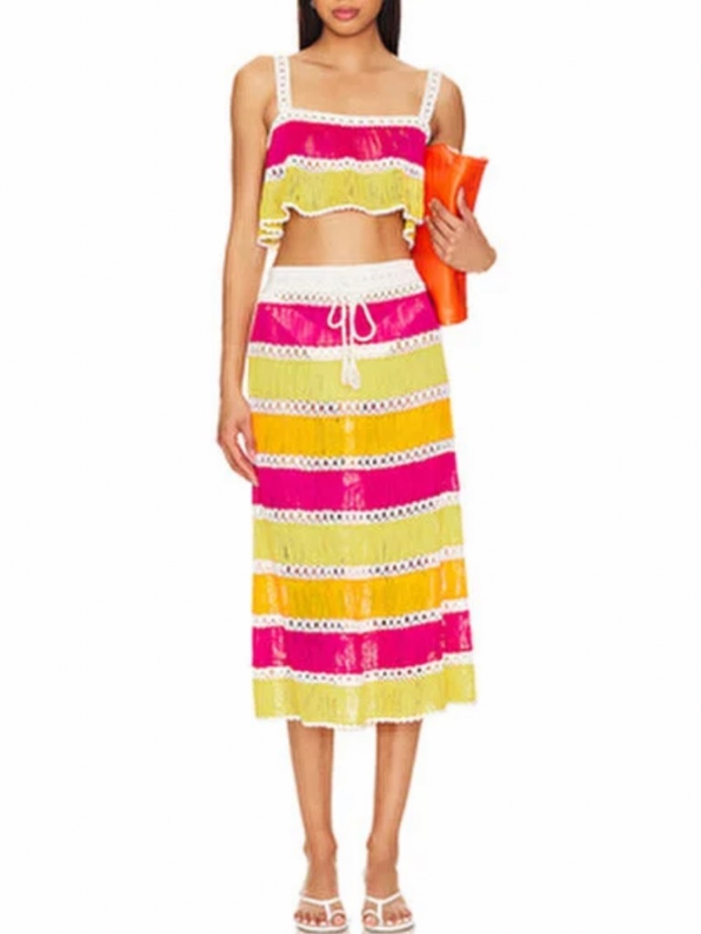 MY BEACHY SIDE X Revolve Crochet Crop Top: S and midi Skirt: XS (set) in Multi